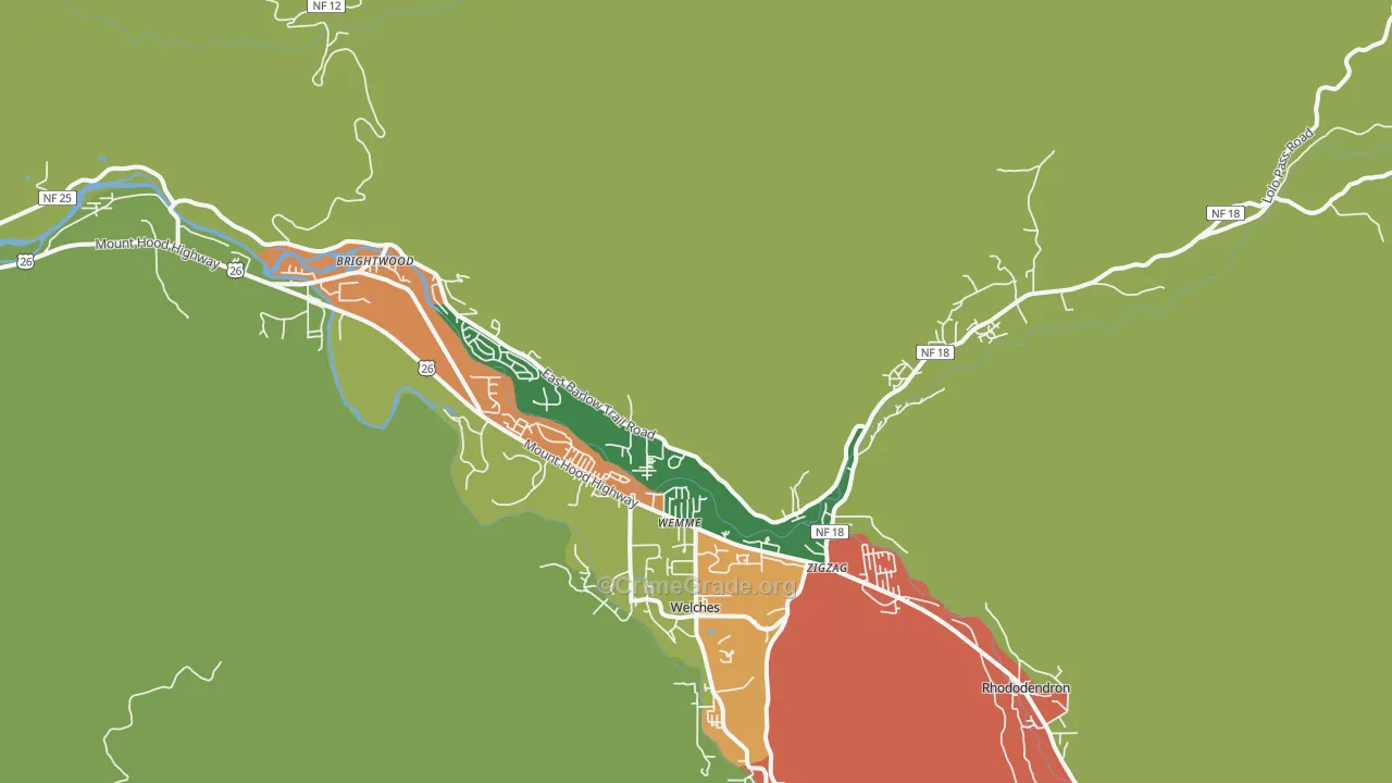 Mount Hood Village, OR Map of Theft Rates