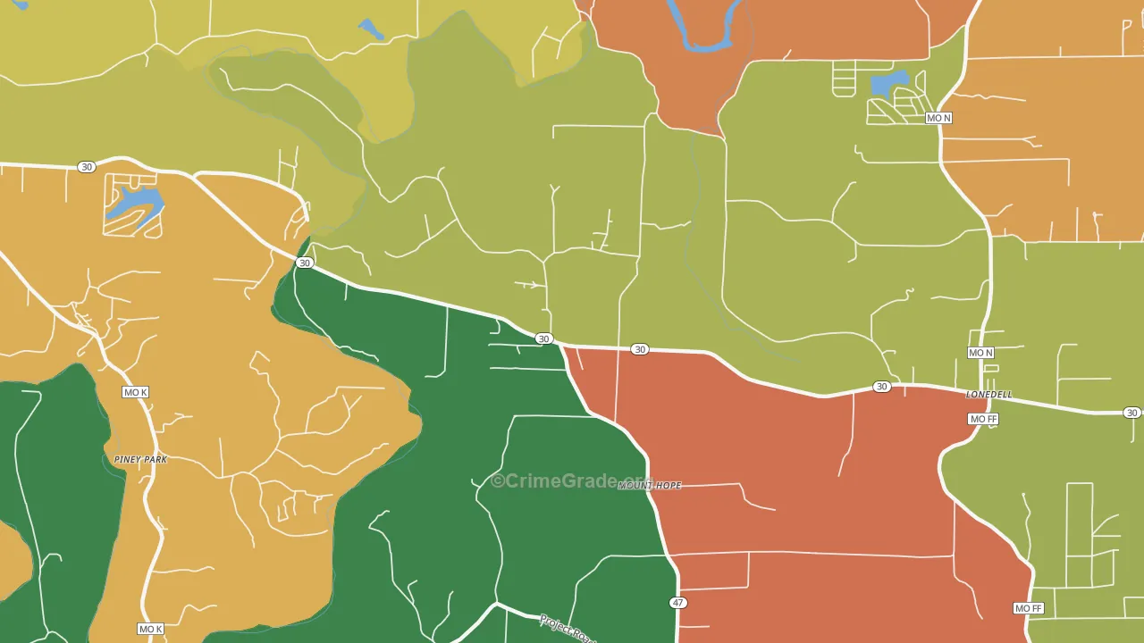 Mount Hope, MO Map of Theft Rates
