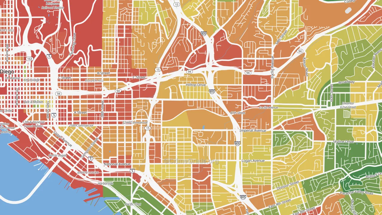 Mount Hope, San Diego, CA Map of Theft Rates
