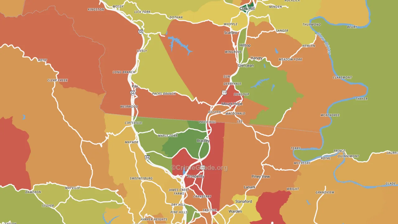 Mount Hope, WV Map of Theft Rates