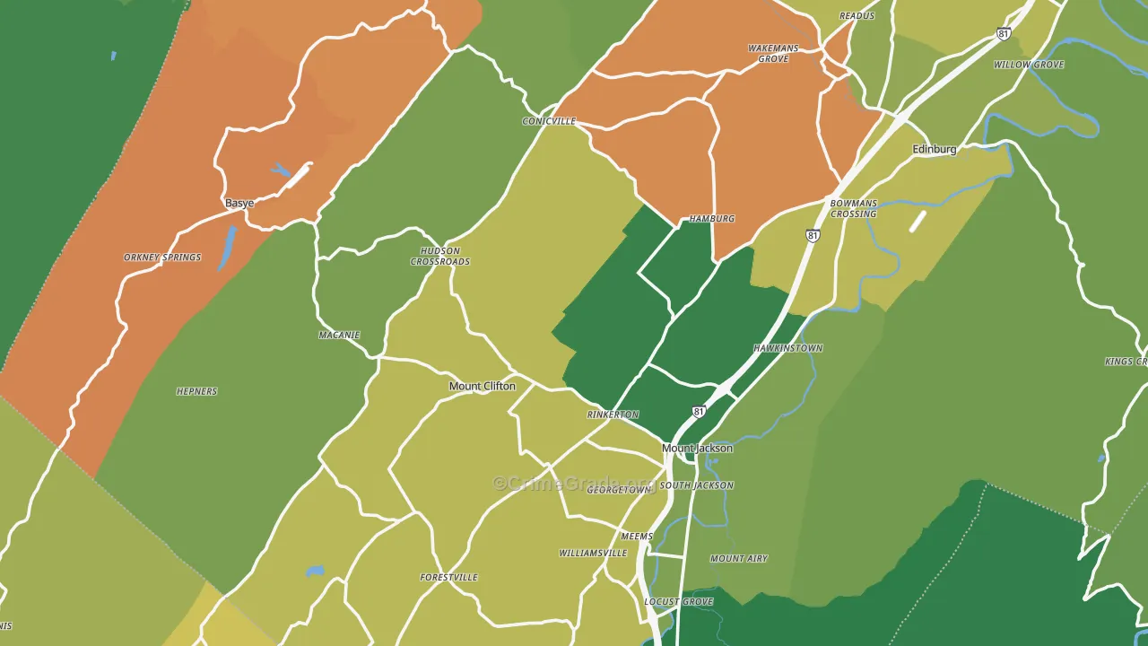 Mount Jackson, VA Map of Theft Rates