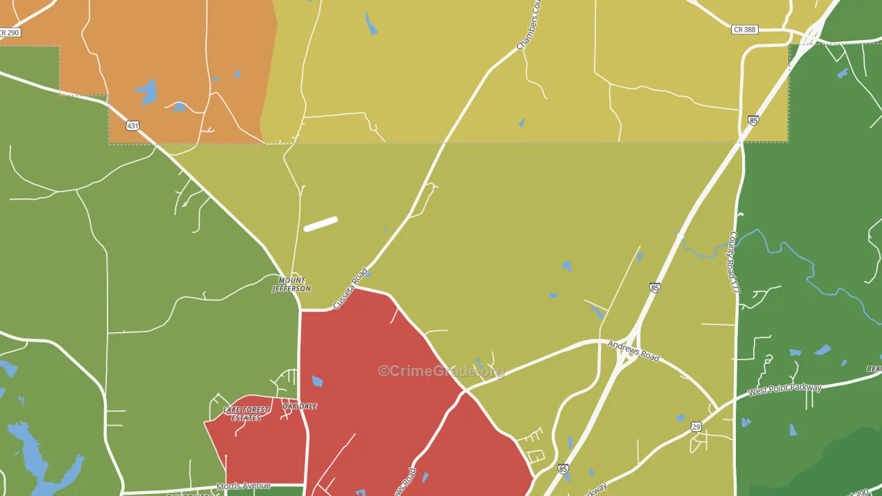 Mount Jefferson, AL Map of Theft Rates