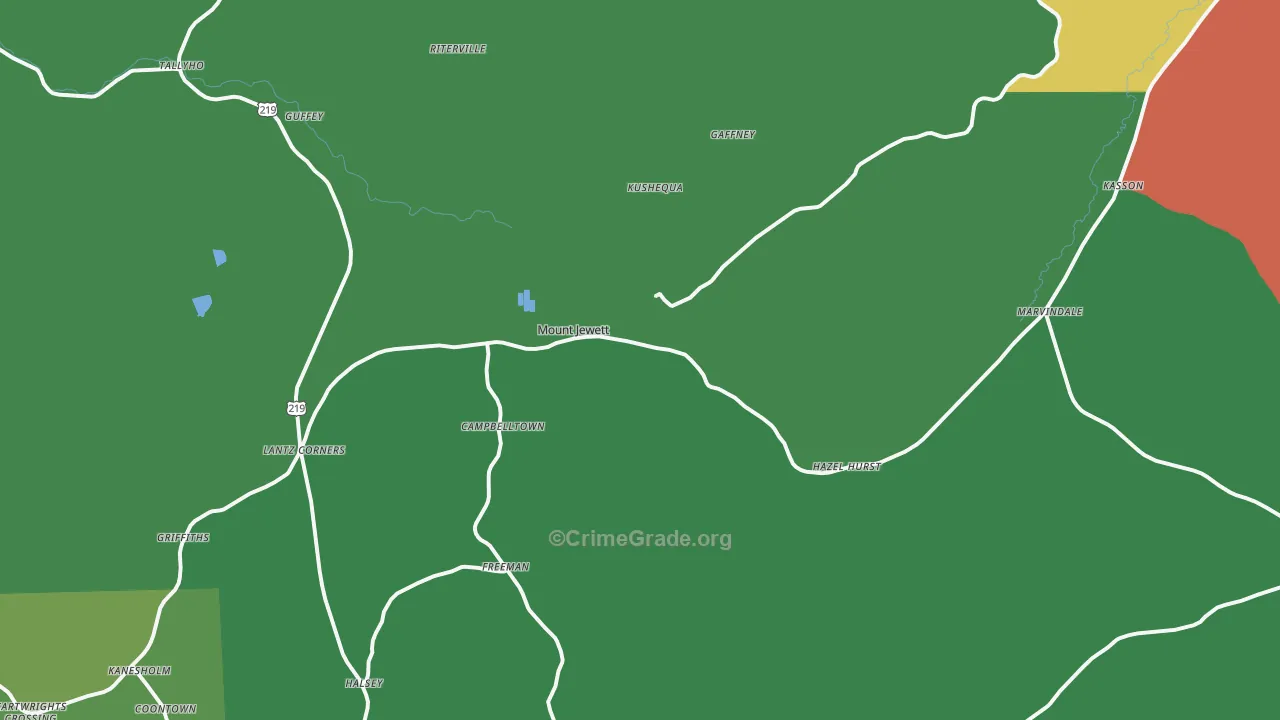 Mount Jewett, PA Map of Theft Rates