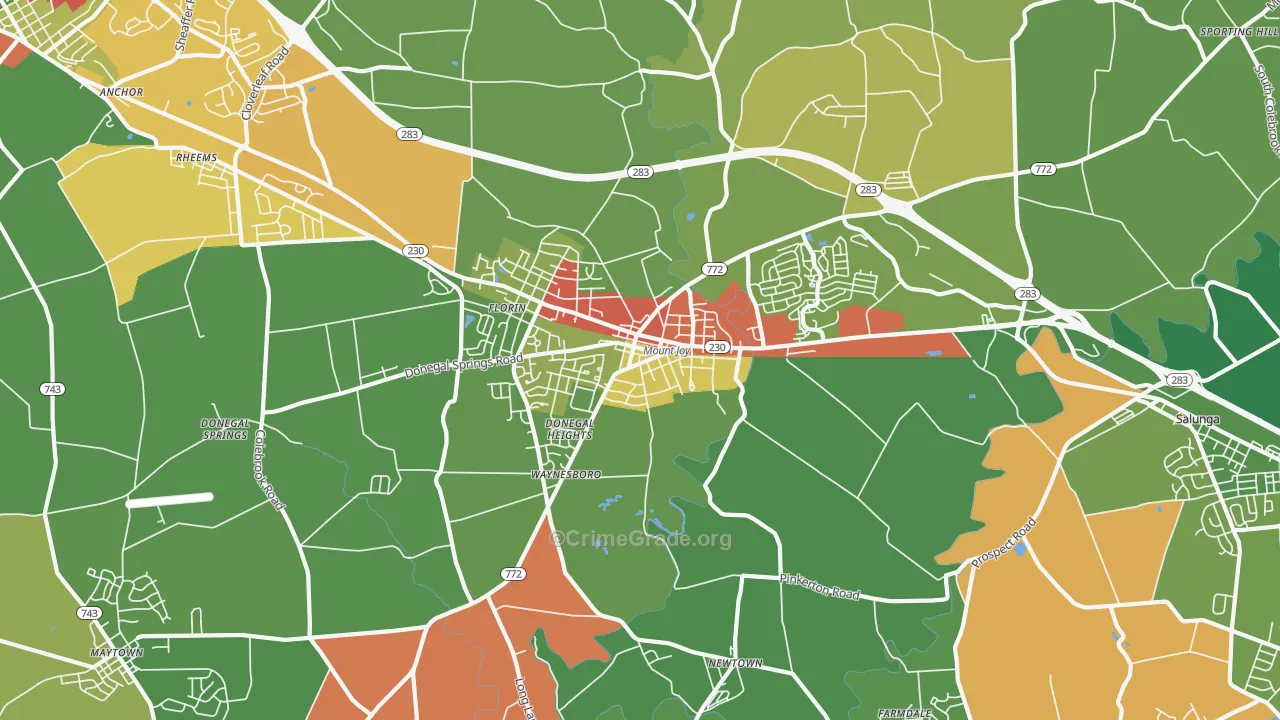Mount Joy, PA Map of Theft Rates