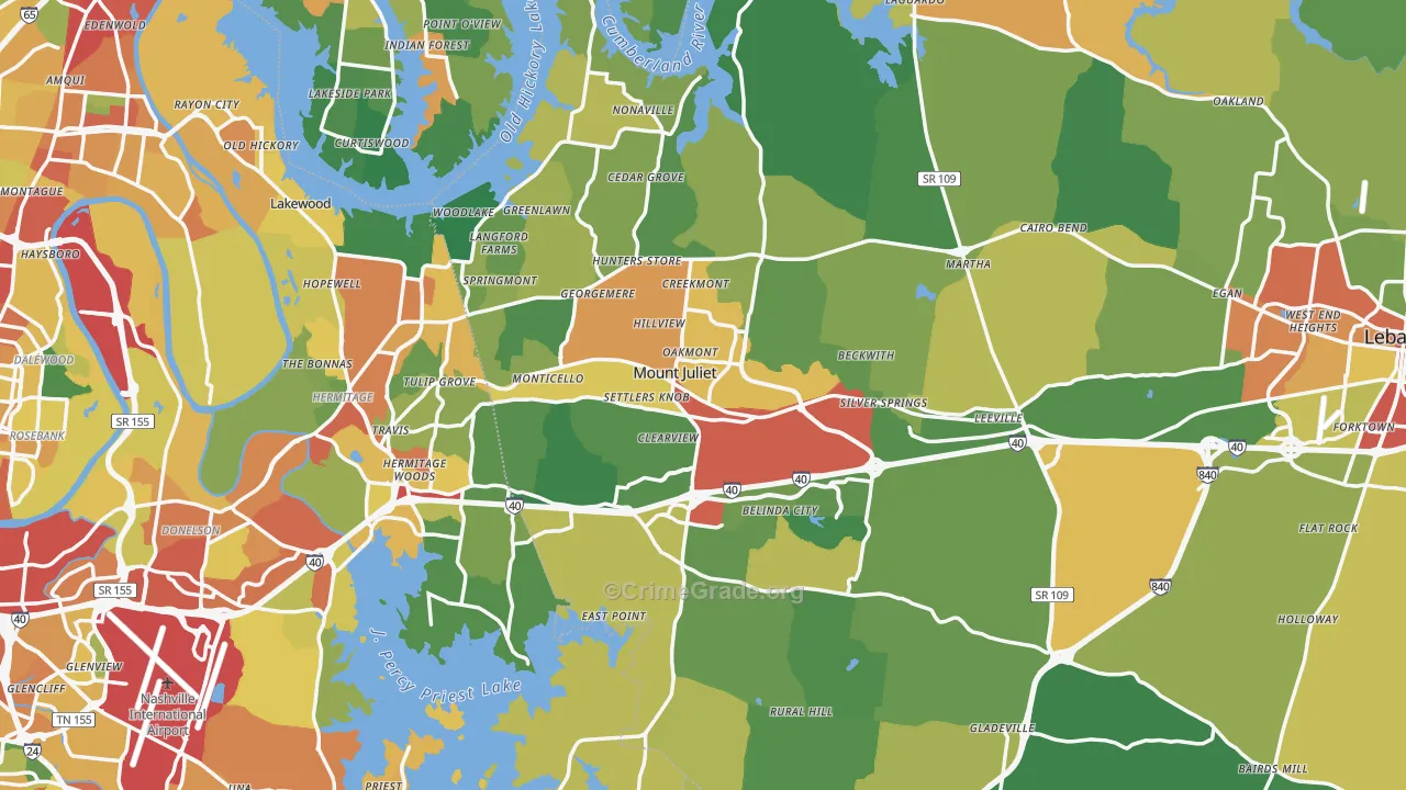 Mount Juliet, TN Map of Theft Rates