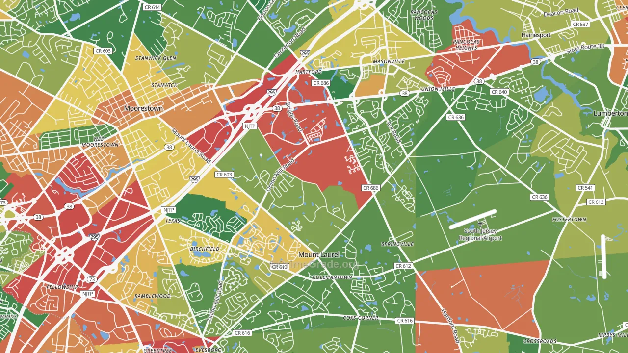 Mount Laurel, NJ Map of Theft Rates