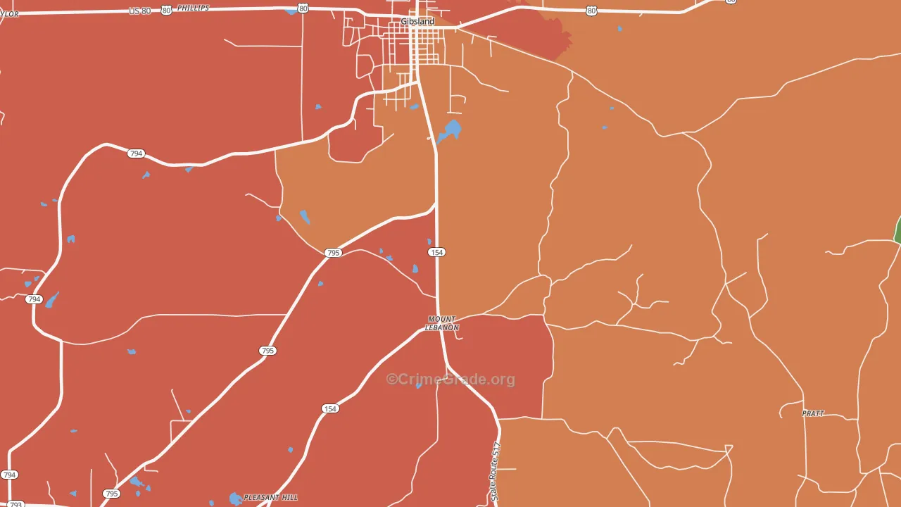 Mount Lebanon, LA Map of Theft Rates