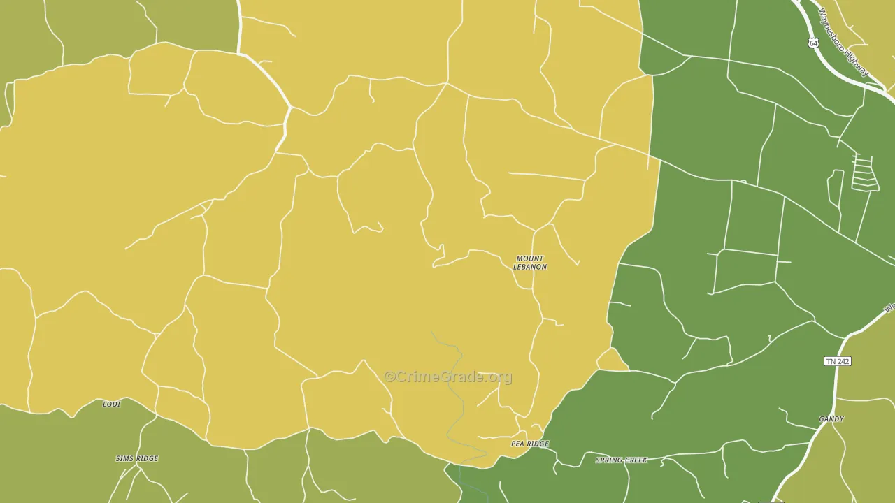 Mount Lebanon, TN Map of Theft Rates