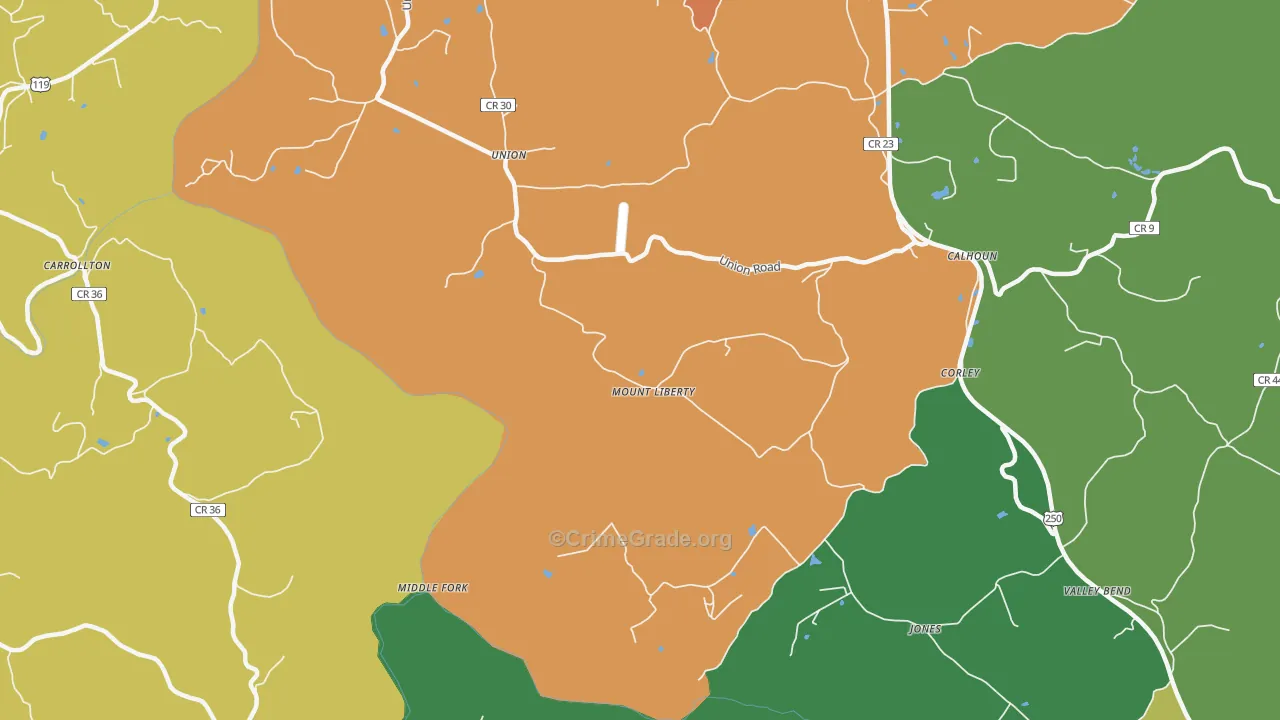 Mount Liberty, WV Map of Theft Rates