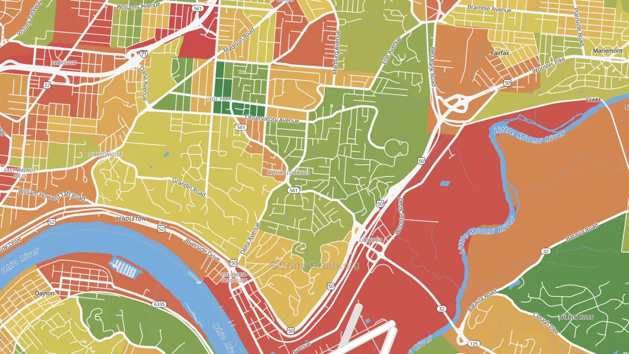 Mount Lookout, Cincinnati, OH Map of Theft Rates