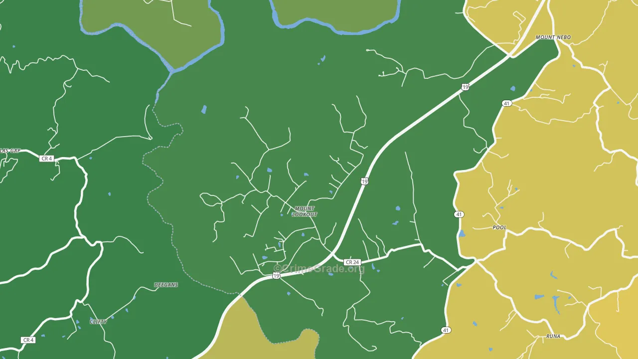 Mount Lookout, WV Map of Theft Rates