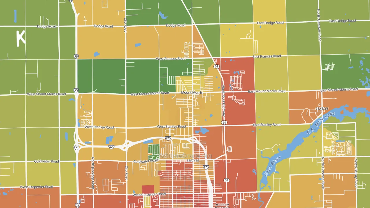Mount Morris, MI Map of Theft Rates