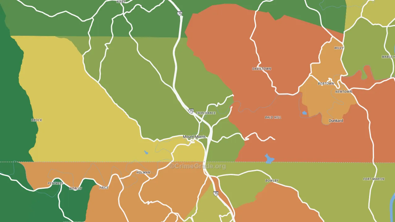 Mount Morris, PA Map of Theft Rates