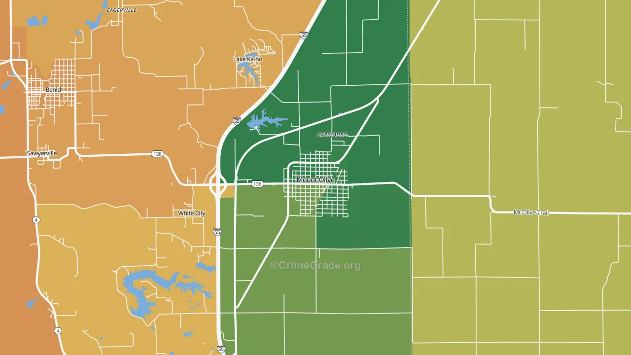 Mount Olive, IL Map of Theft Rates