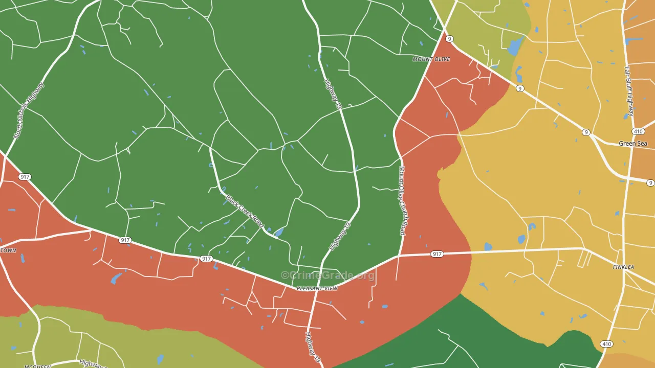 Mount Olive, SC Map of Theft Rates
