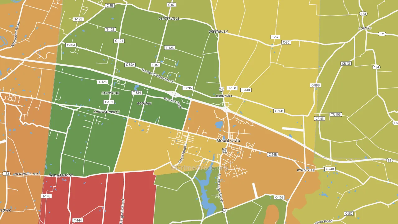 Mount Orab, OH Map of Theft Rates