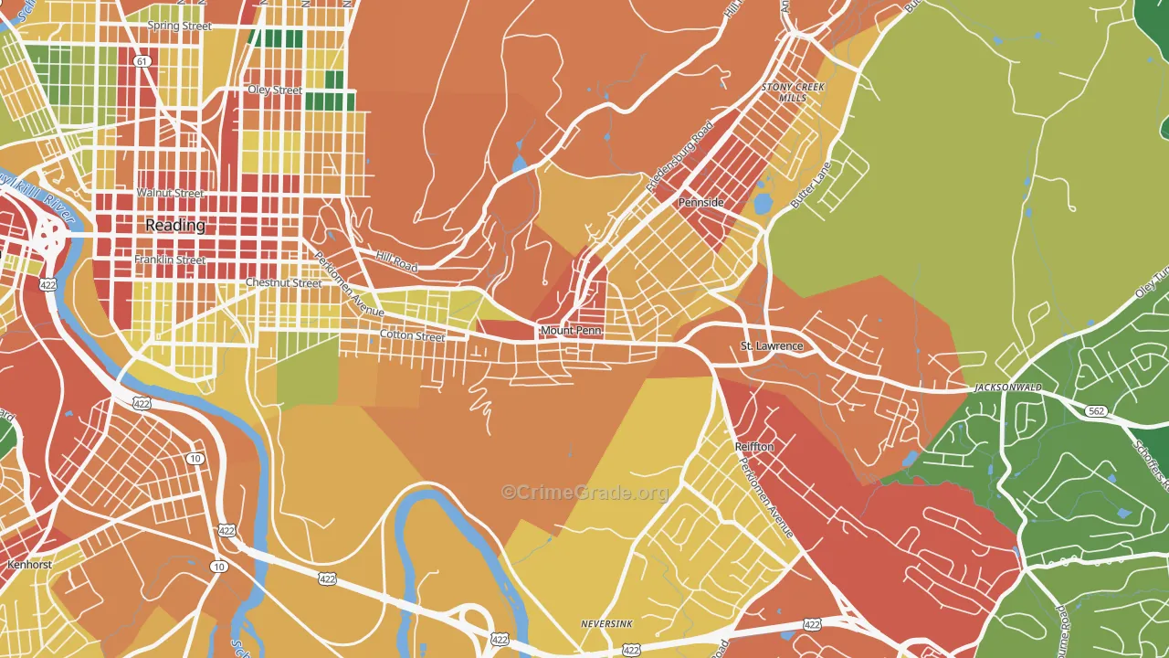 Mount Penn, PA Map of Theft Rates