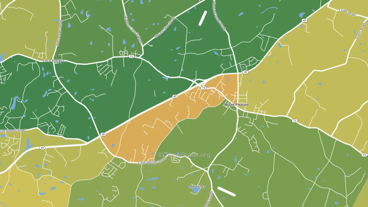 Mount Pleasant Area, Mount Pleasant, NC Map of Theft Rates