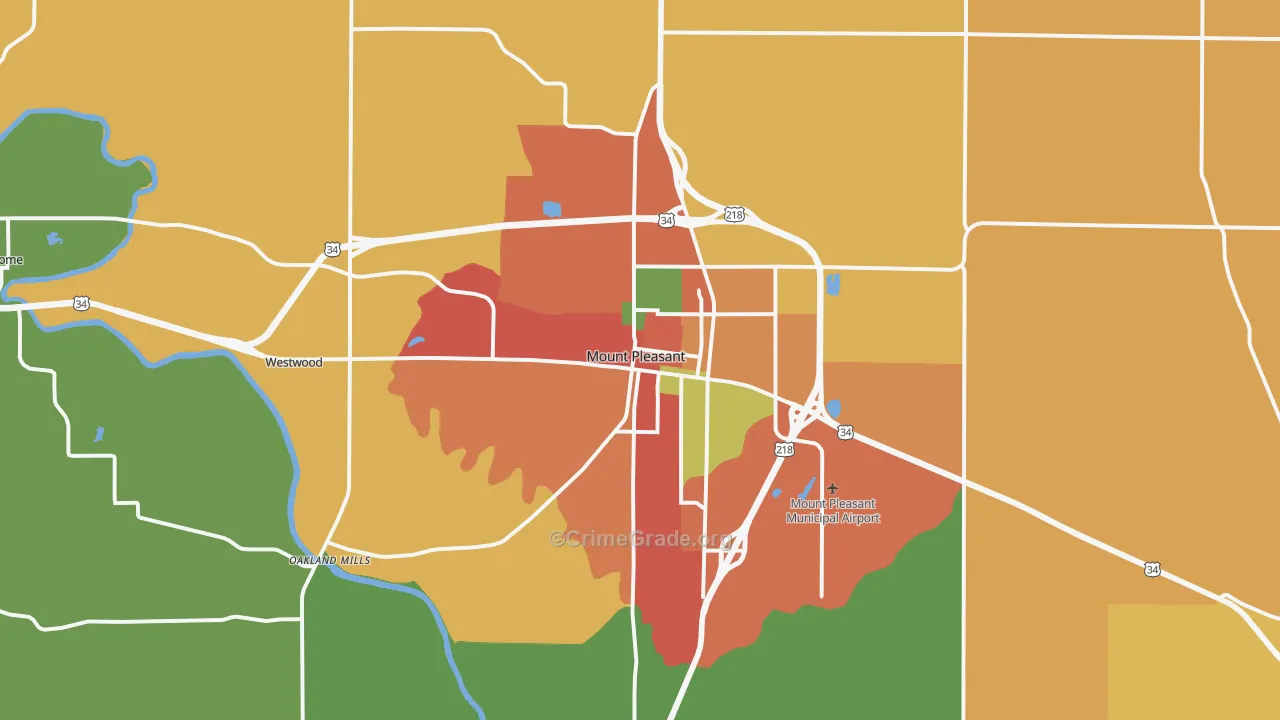 Mount Pleasant, IA Map of Theft Rates