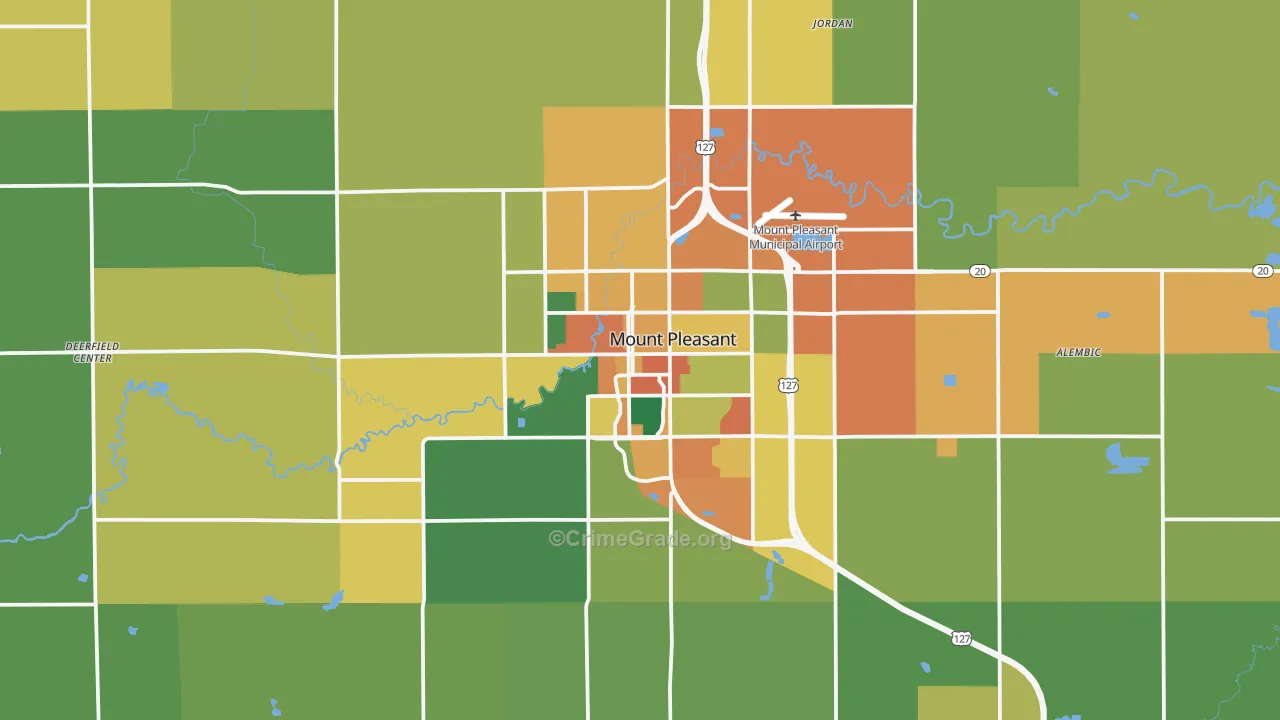 Mount Pleasant, MI Map of Theft Rates