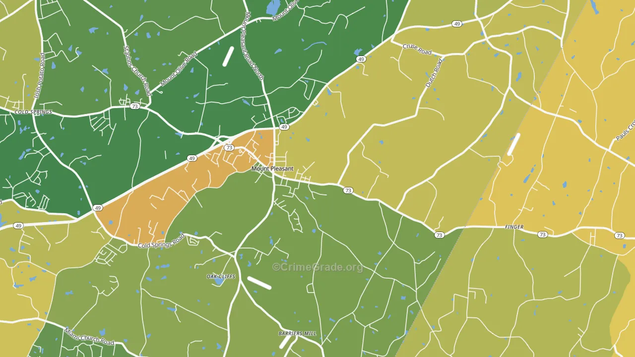 Mount Pleasant, NC Map of Theft Rates