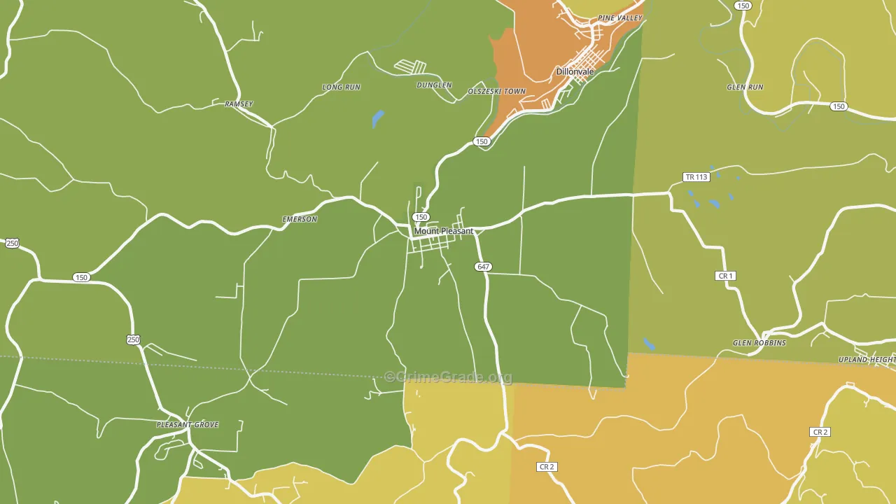 Mount Pleasant, OH Map of Theft Rates
