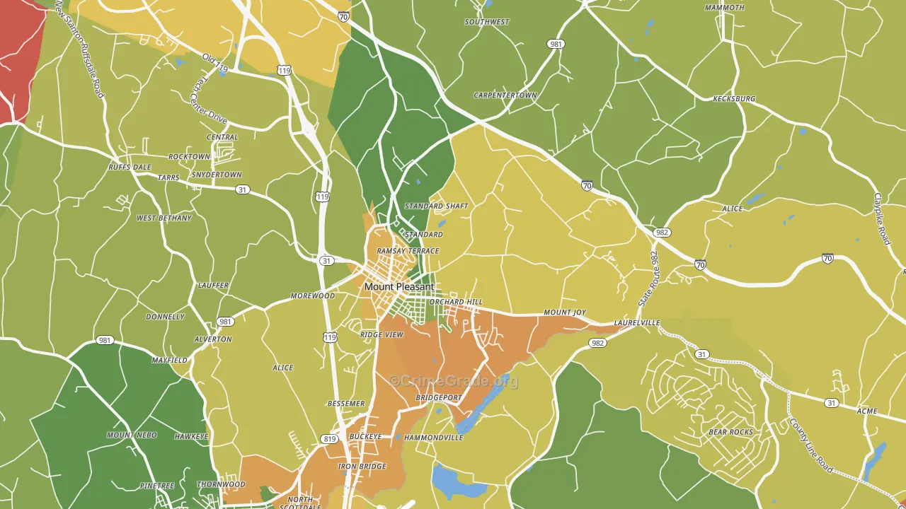 Mount Pleasant, PA Map of Theft Rates