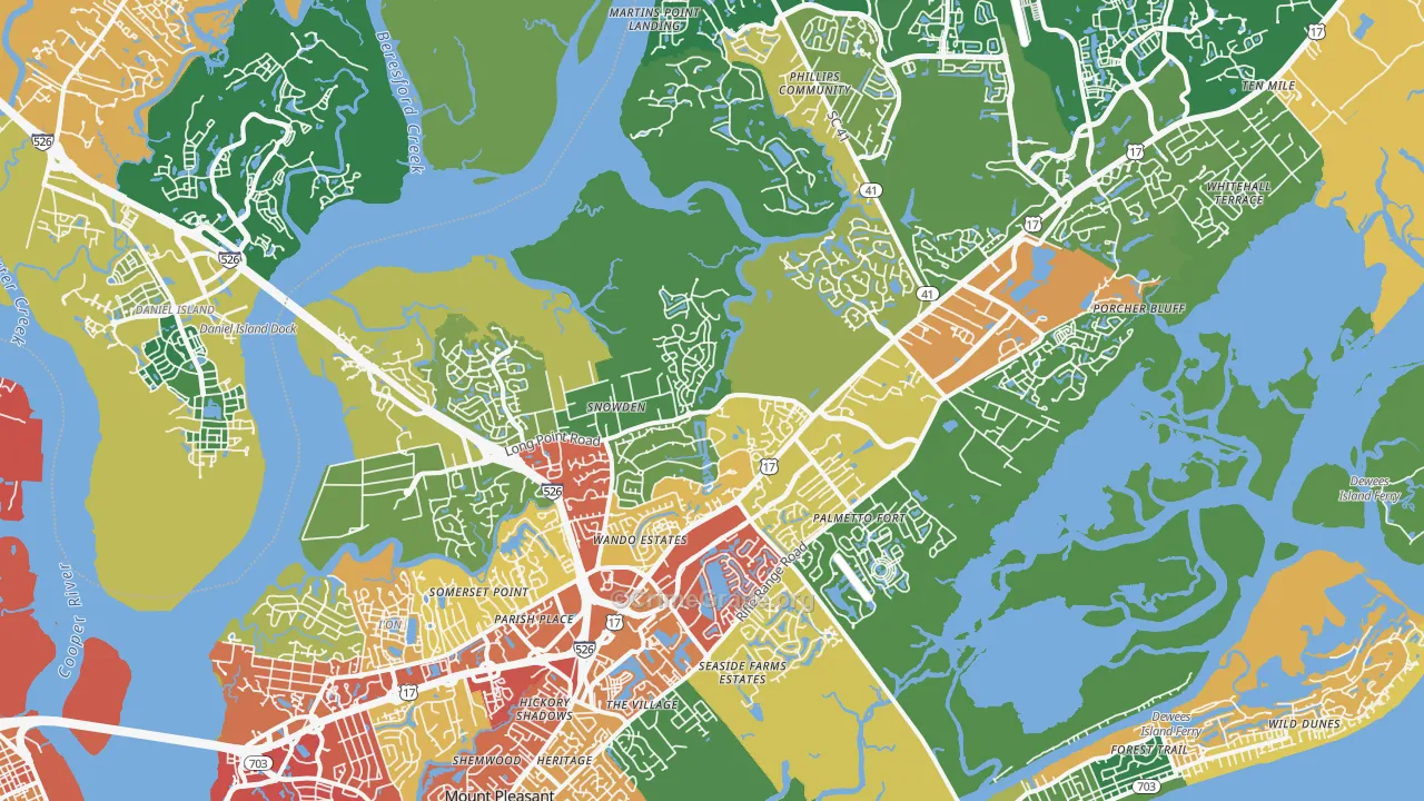 Mount Pleasant, SC Map of Theft Rates