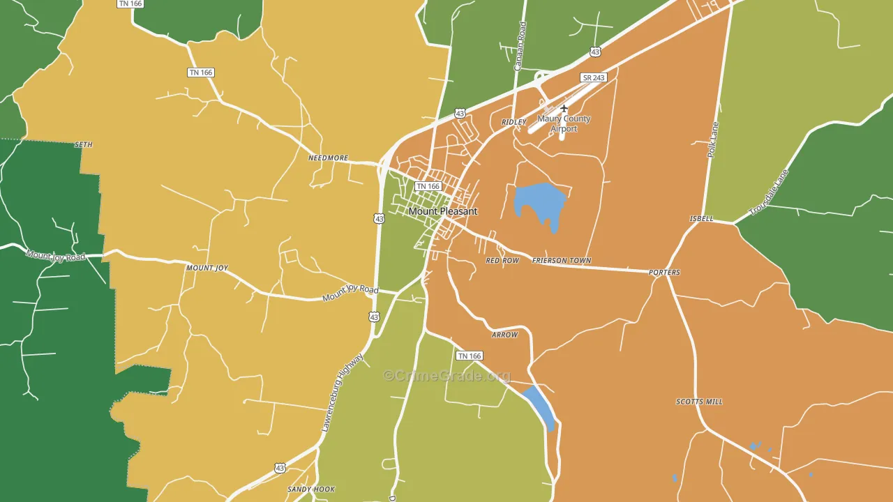 Mount Pleasant, TN Map of Theft Rates