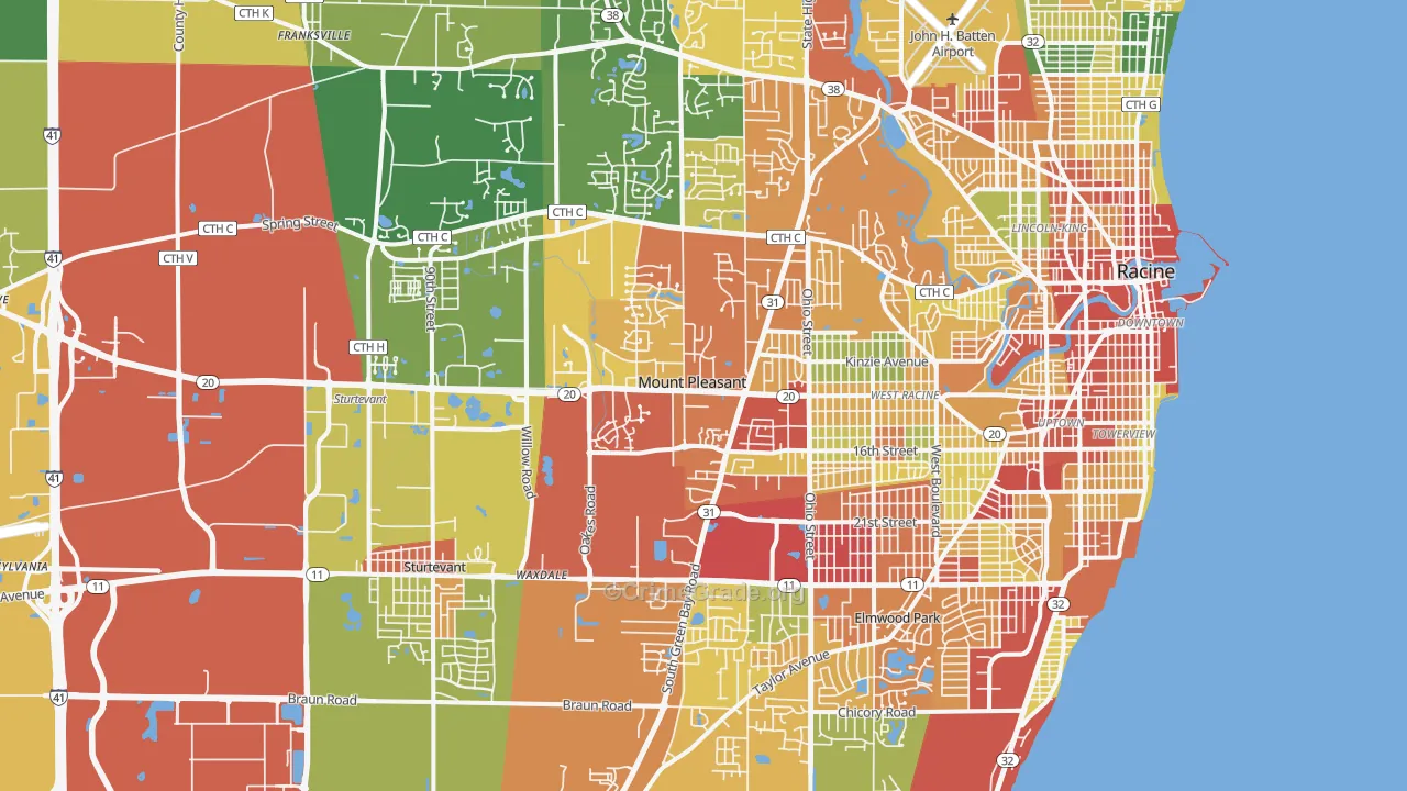 Mount Pleasant, WI Map of Theft Rates