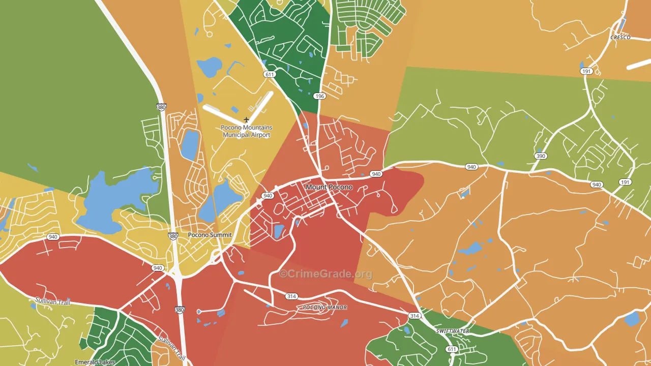 Mount Pocono, PA Map of Theft Rates