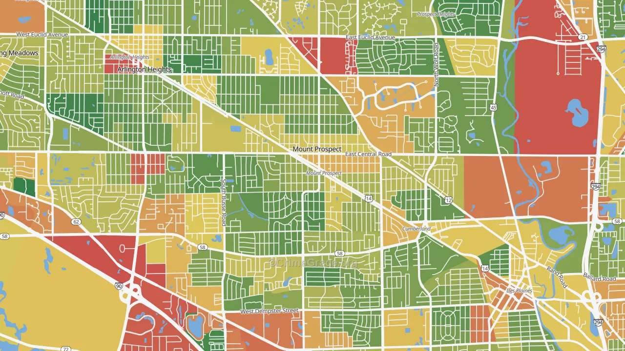 Mount Prospect, IL Map of Theft Rates