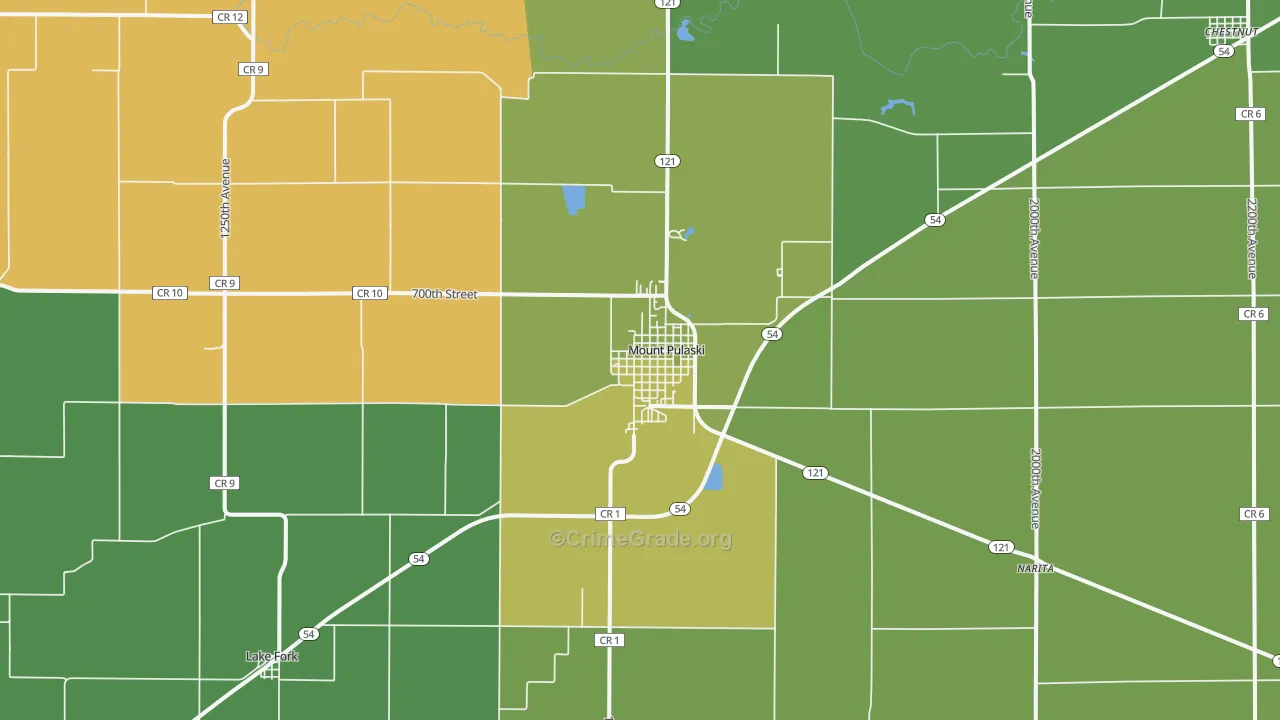 Mount Pulaski, IL Map of Theft Rates