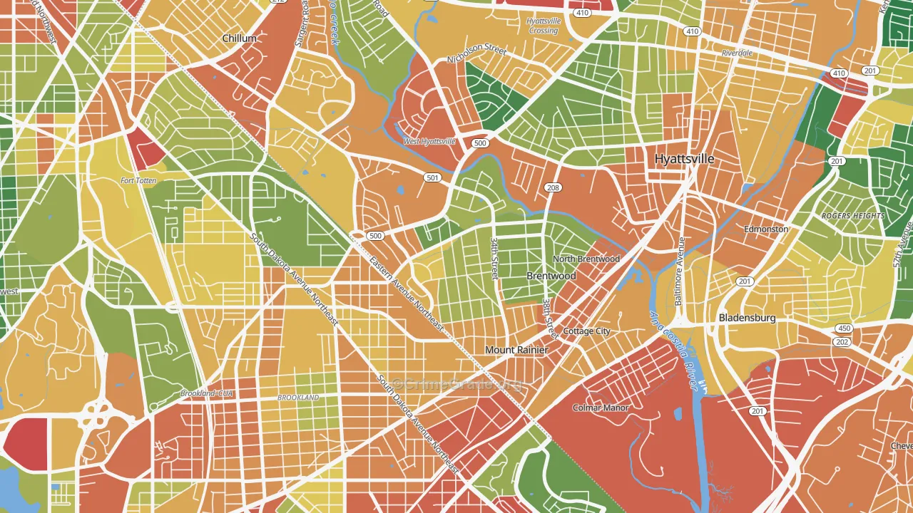 Mount Rainier, MD Map of Theft Rates