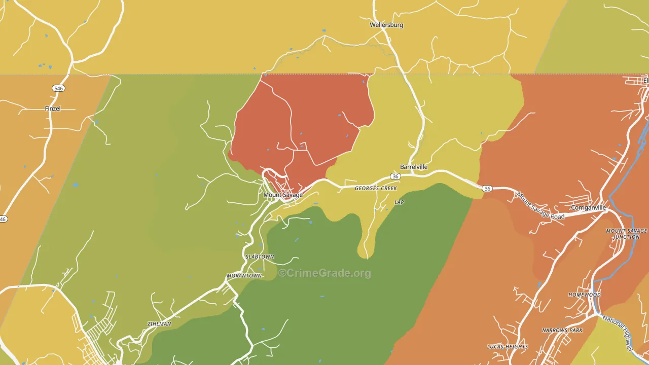 Mount Savage, MD Map of Theft Rates