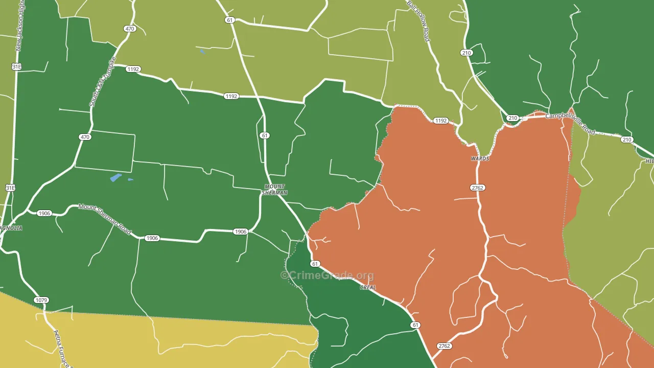 Mount Sherman, KY Map of Theft Rates