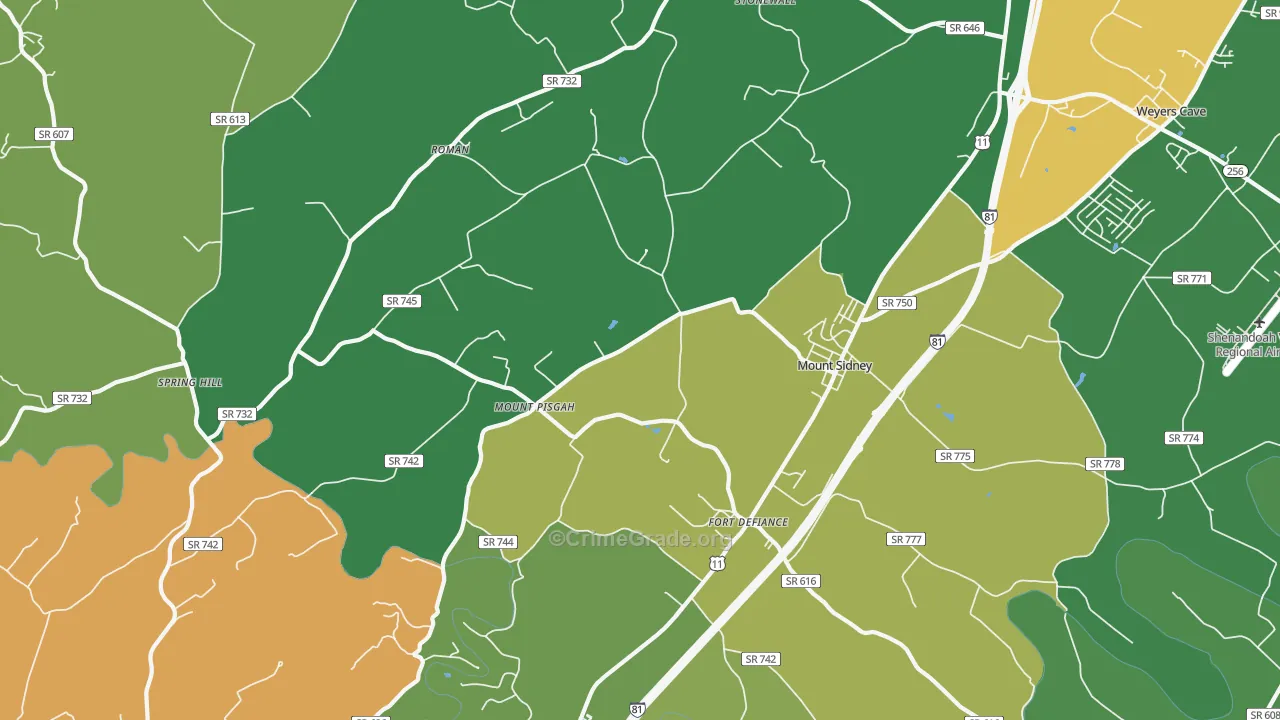 Mount Sidney, VA Map of Theft Rates