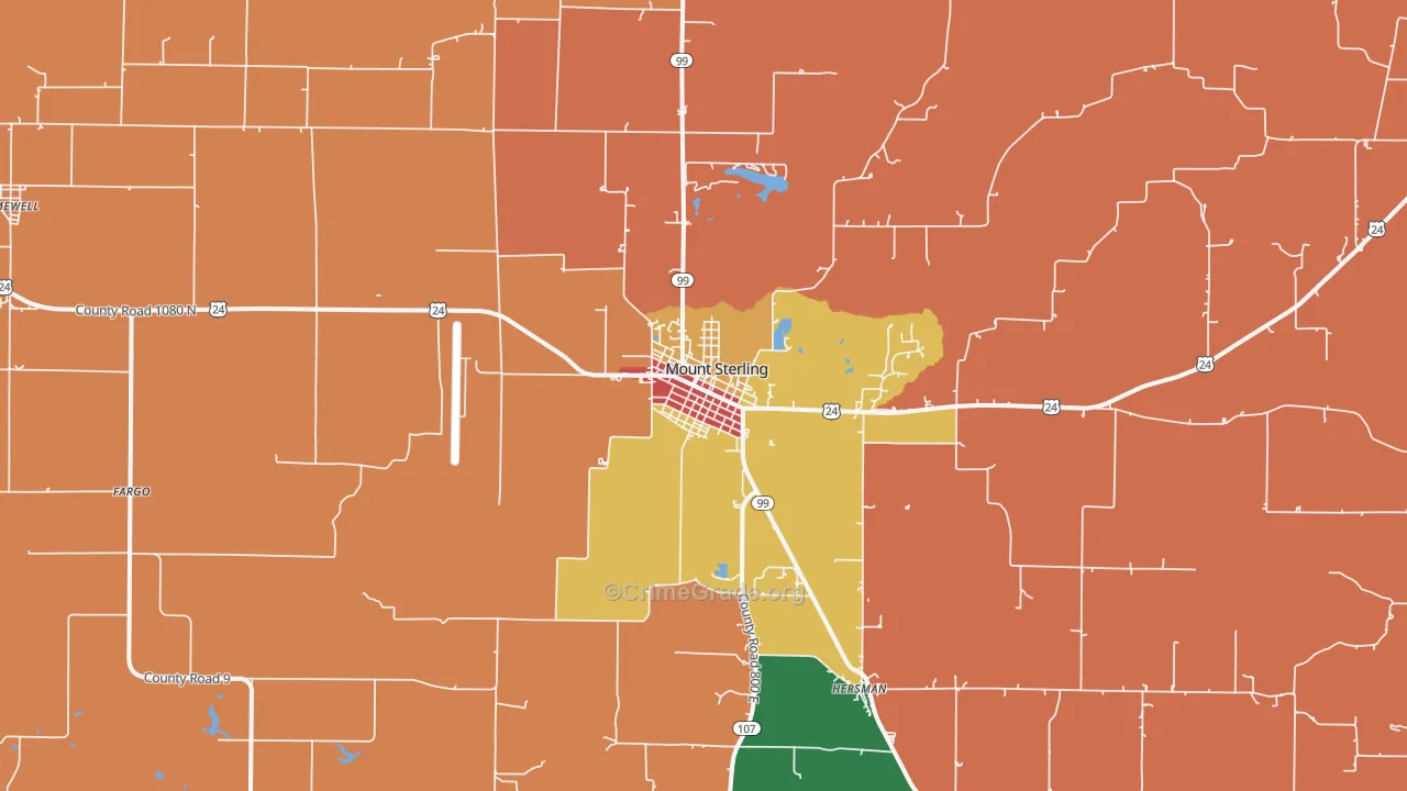 Mount Sterling, IL Map of Theft Rates