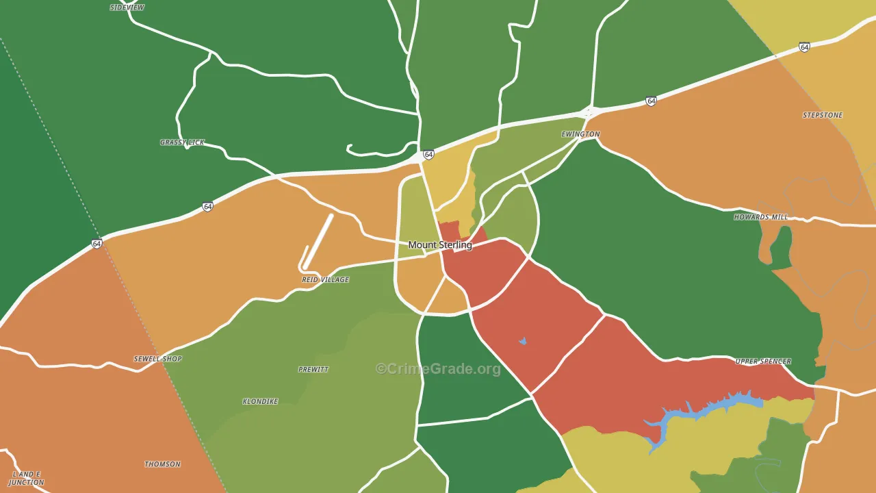 Mount Sterling, KY Map of Theft Rates