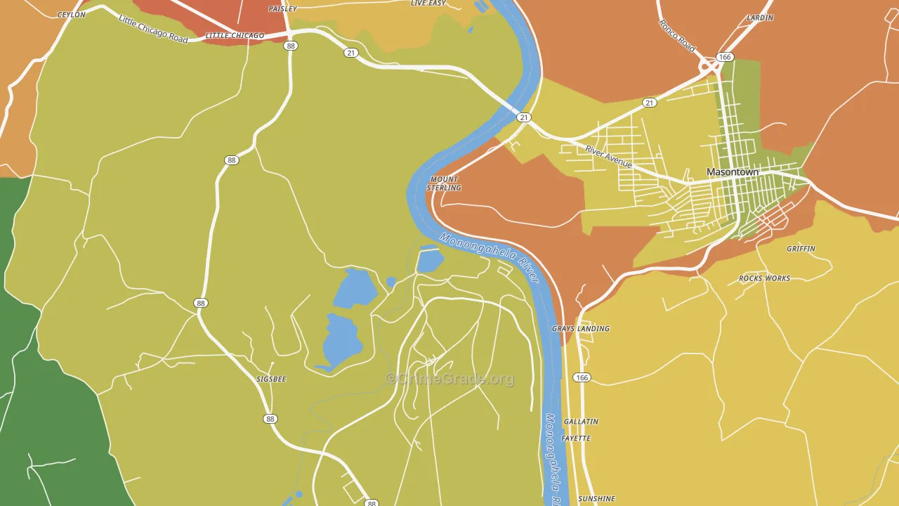 Mount Sterling, PA Map of Theft Rates