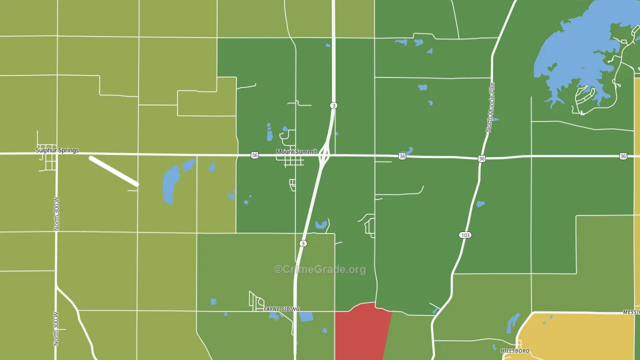 Mount Summit, IN Map of Theft Rates