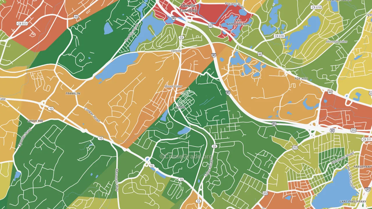 Mount Tabor, NJ Map of Theft Rates