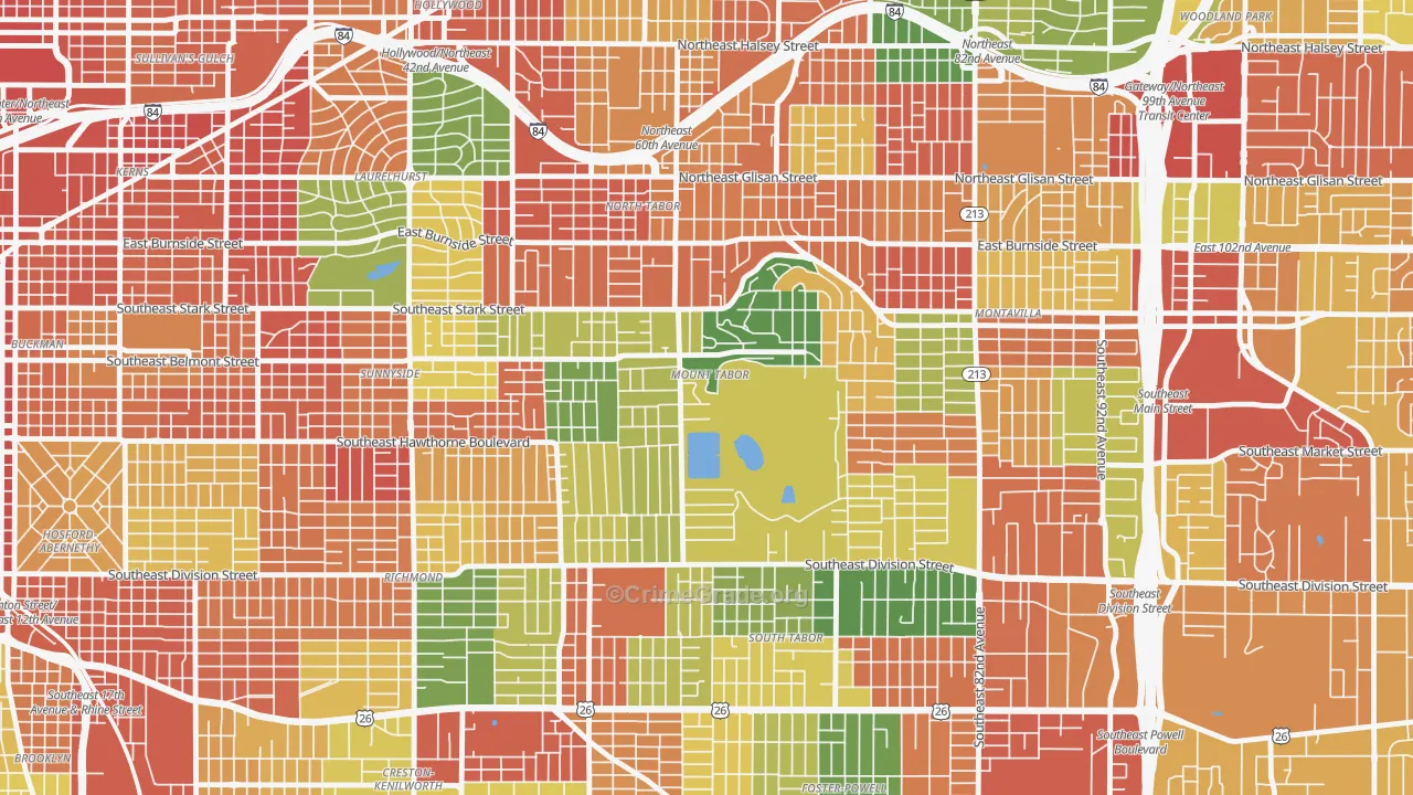 Mount Tabor, Portland, OR Map of Theft Rates