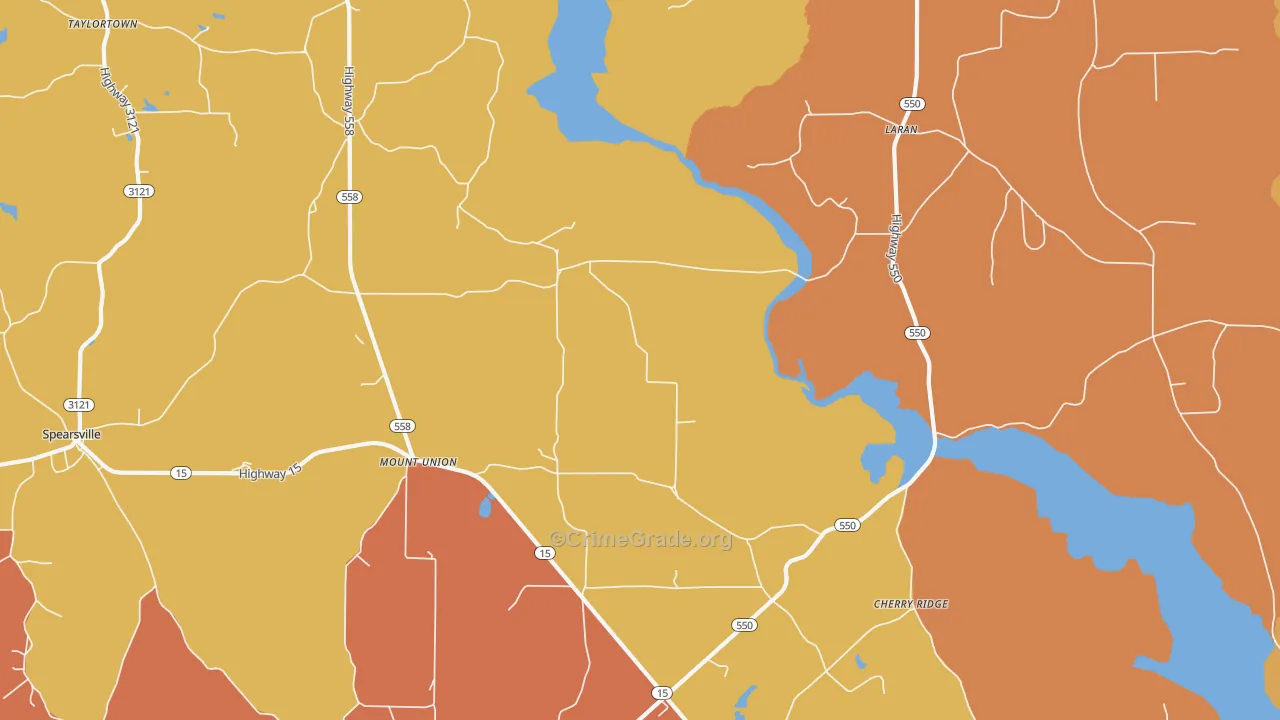 Mount Union, LA Map of Theft Rates