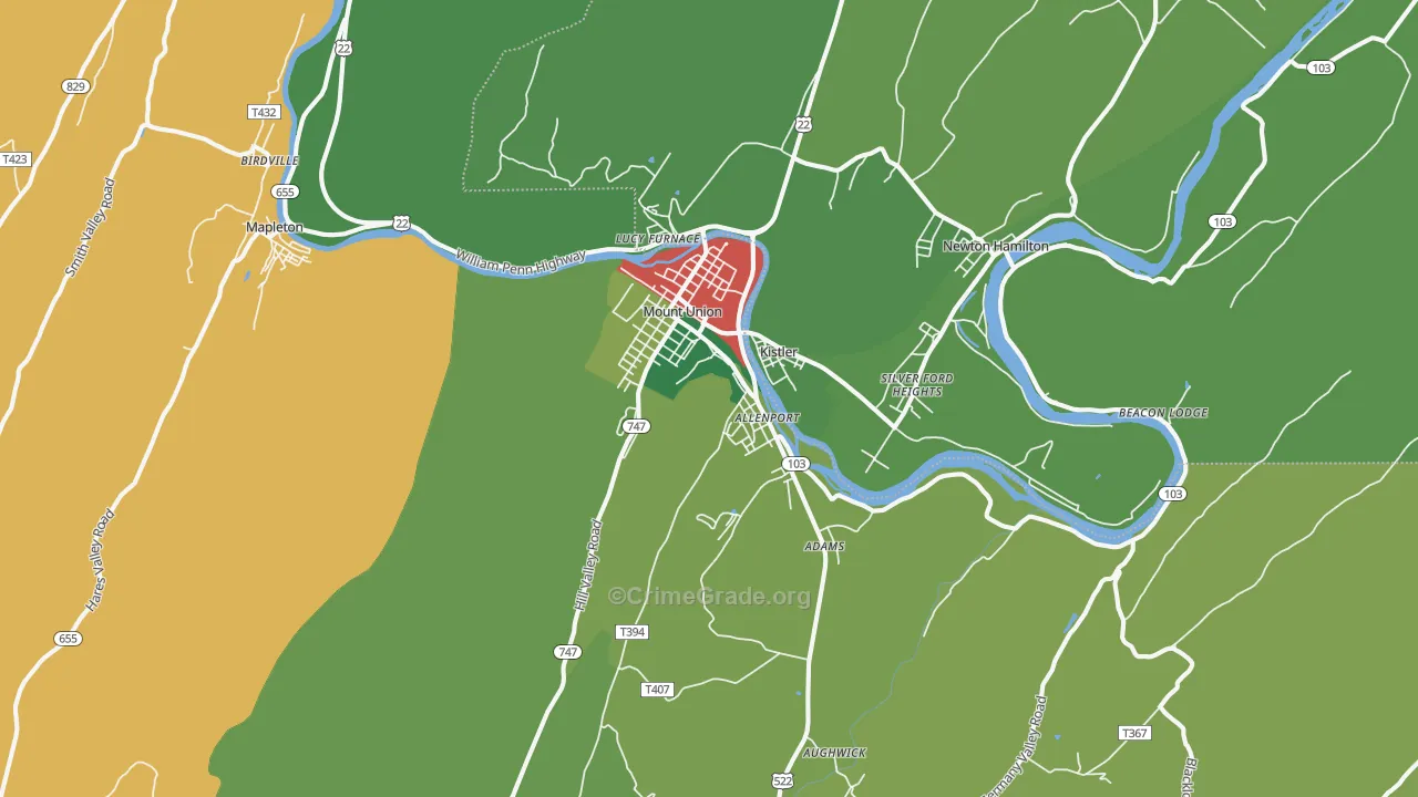 Mount Union, PA Map of Theft Rates