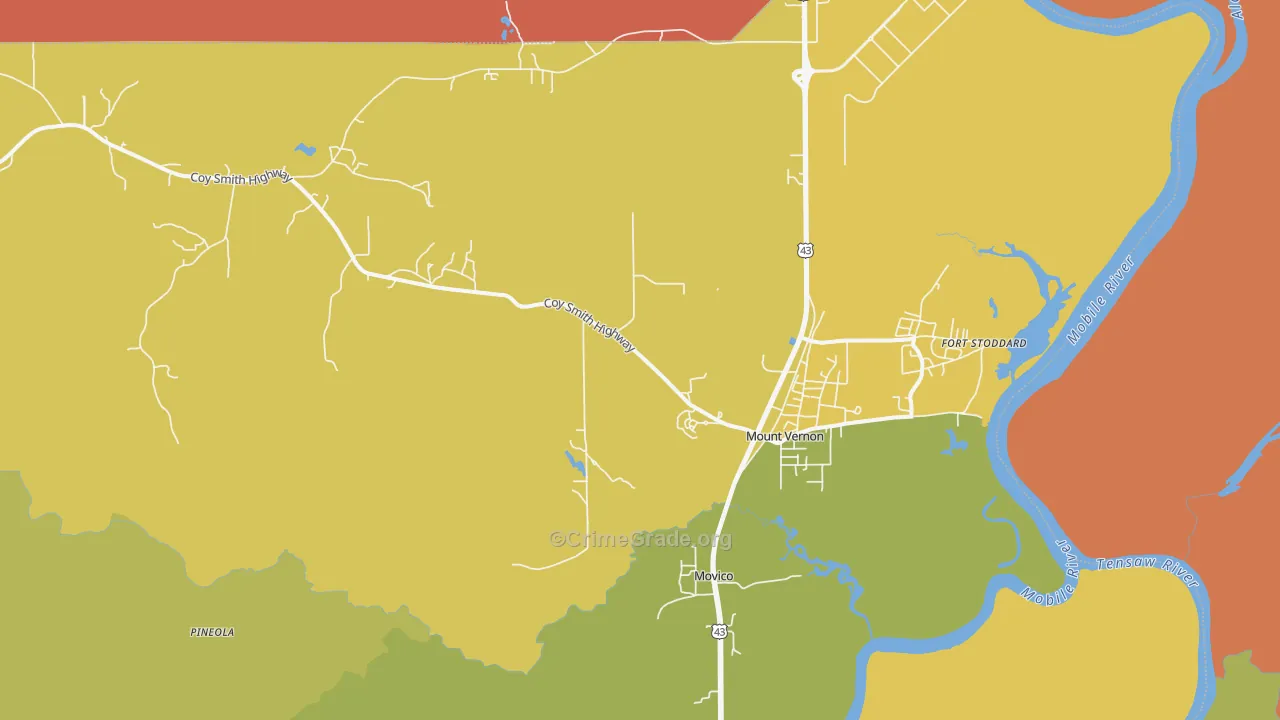 Mount Vernon, AL Map of Theft Rates