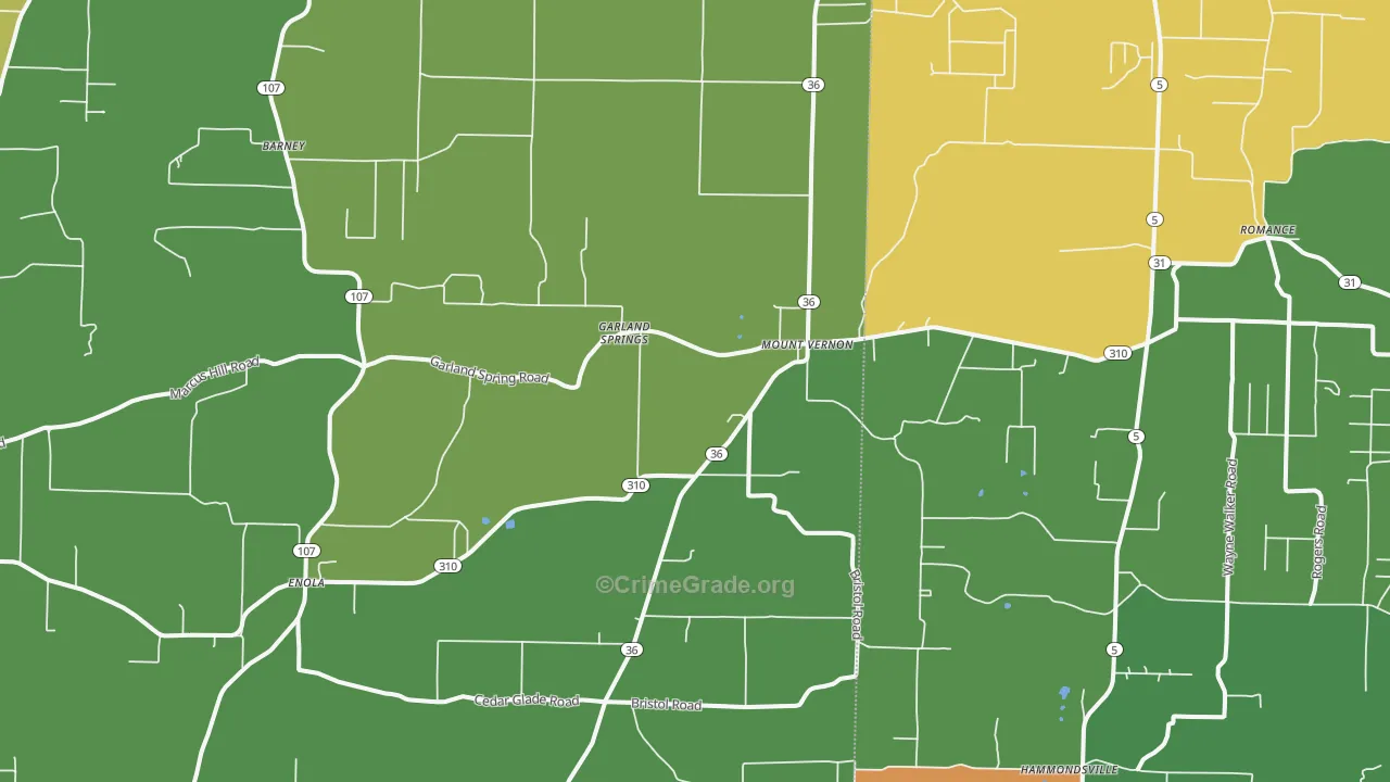 Mount Vernon, AR Map of Theft Rates