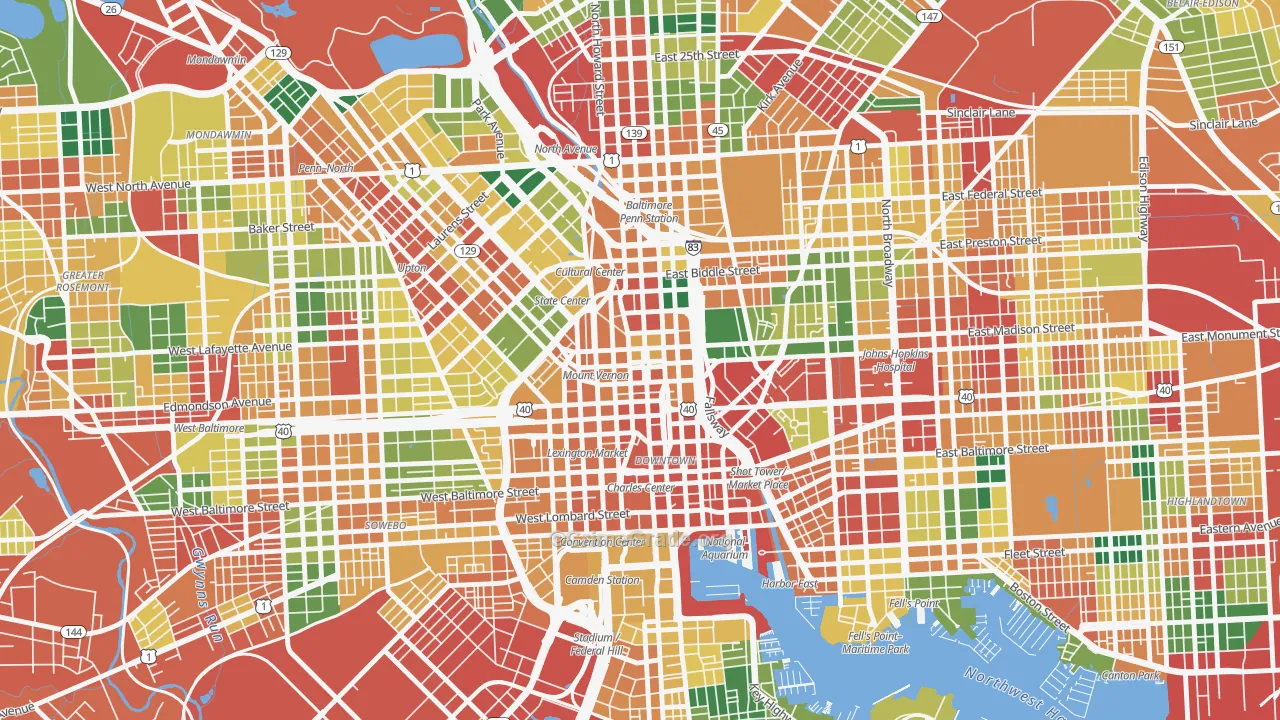Mount Vernon, Baltimore, MD Map of Theft Rates