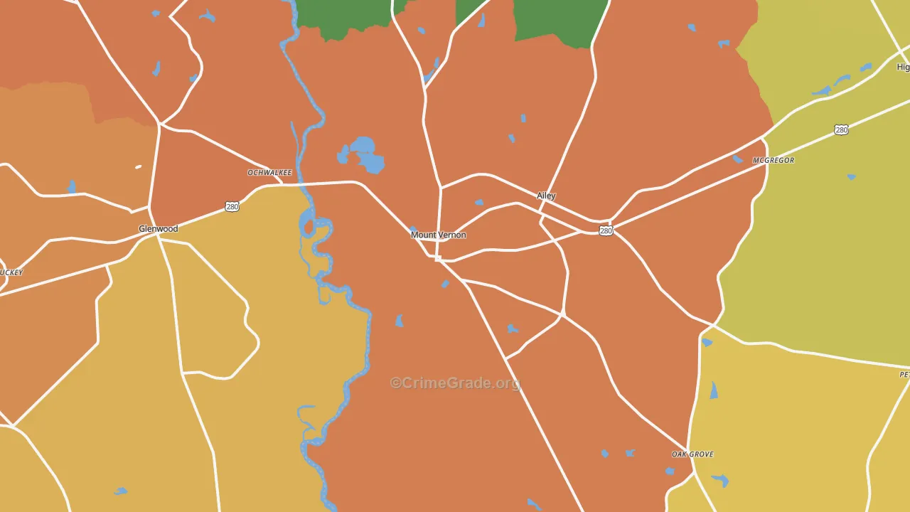 Mount Vernon, GA Map of Theft Rates