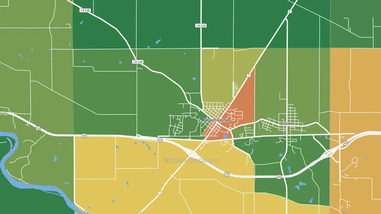 Mount Vernon, IA Map of Theft Rates